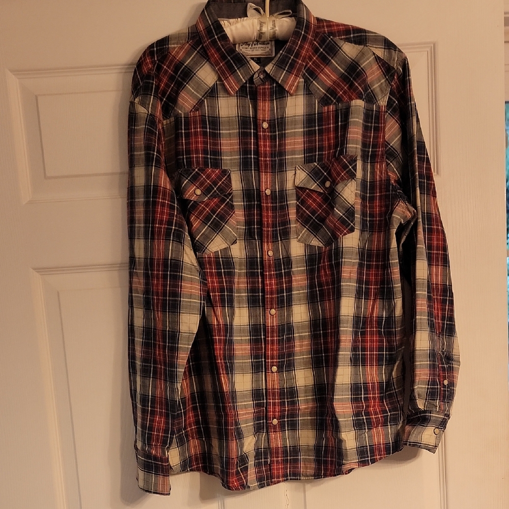 Men's Flag & Anthem Plaid Shirt - Red and Blue